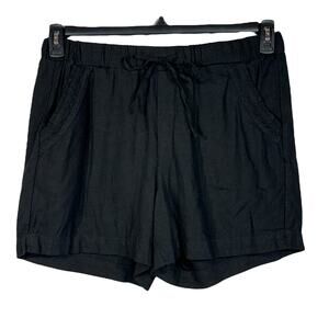 Briggs Large Shorts Linen Blend Pockets Elastic Waist Drawstring Hi-Rise Black